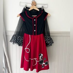 Girls Size 8 1950s Poodle Skirt Dress Black Red Polka Dot